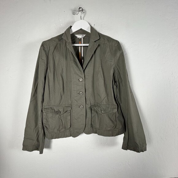 Spanner Womens Olive Green Blazer Jacket Size 14 Button-Up Cotton Blend Stretch - Picture 1 of 6